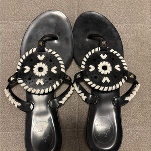 Jack Rogers Black and White Sandals with Floral Design